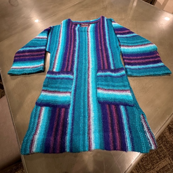 Outlander by Renee Tener Turquoise Striped Tunic Sweater or Mini Dress c1970s - Picture 6 of 6